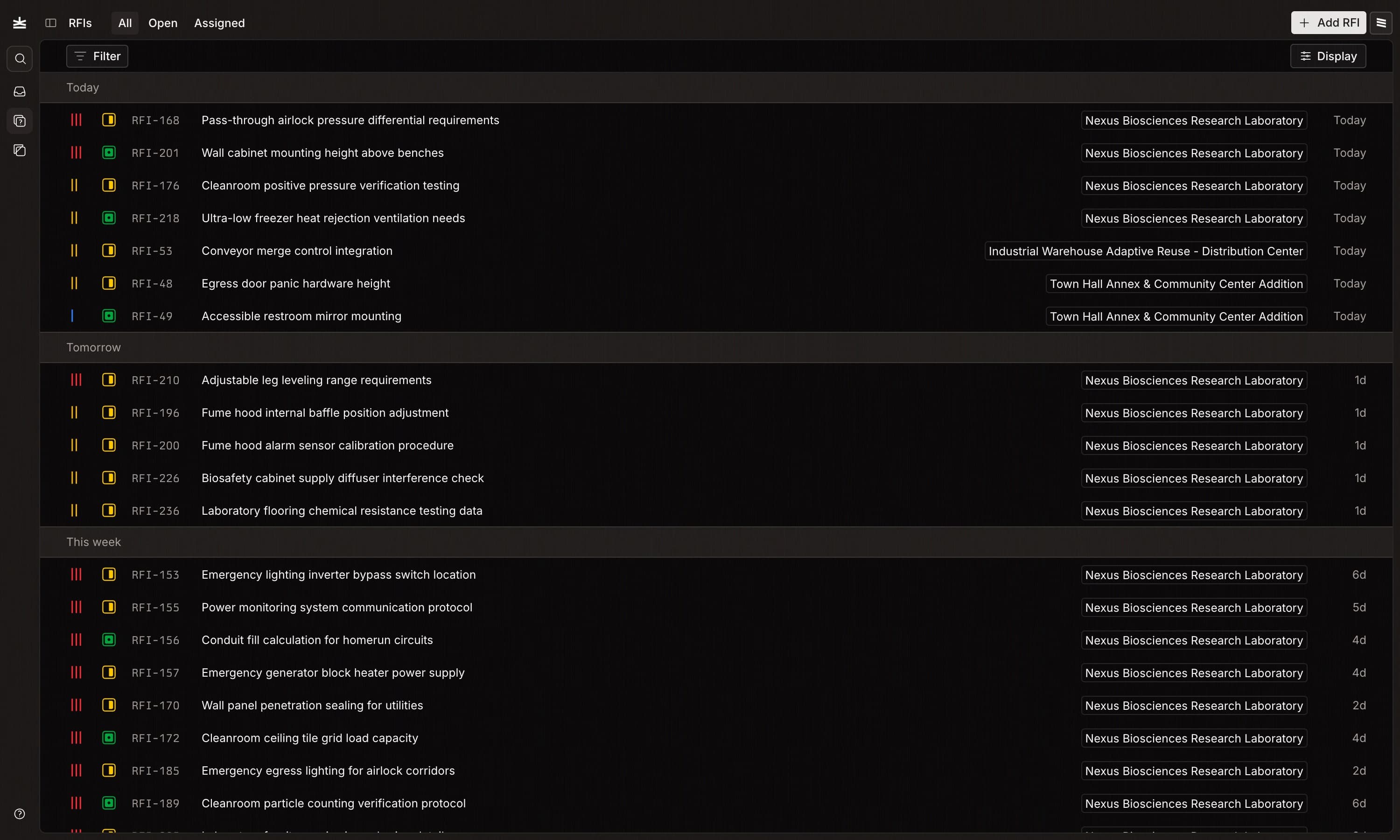 Underframe RFI list view
